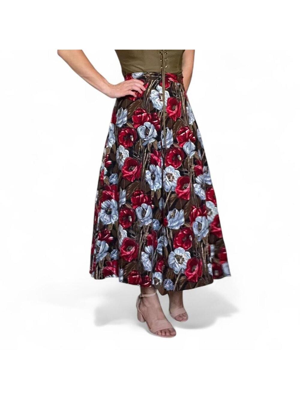 Boutique Red Floral Maxi Skirt